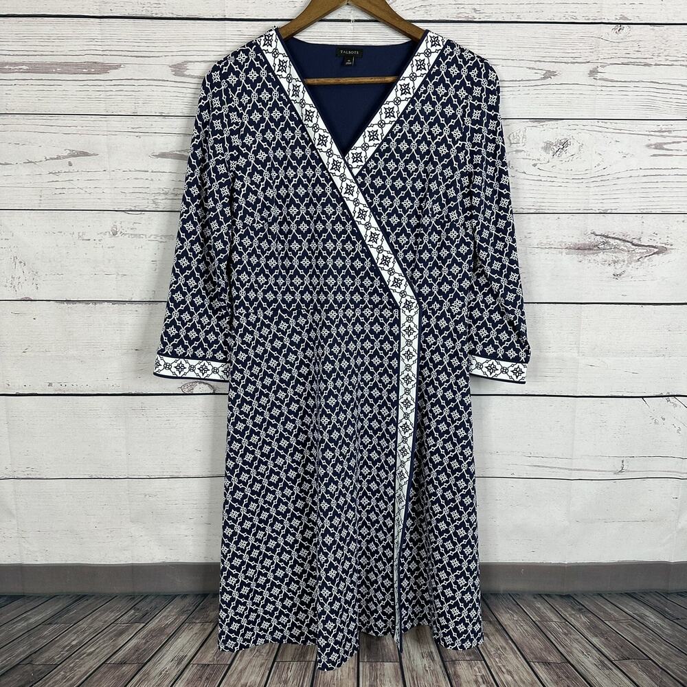 Talbots Dress Womens Medium Blue Vneck Stretch Midi Career Office‎ Coastal